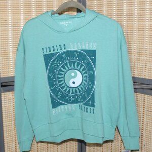Rebellious One FINDING BALANCE Light Teal Cropped Hoodie Sweatshirt NWT